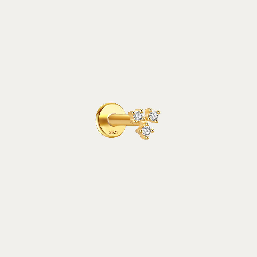 S925 Small Three Zirconia Ear Piercing Stud-Olarajewelry