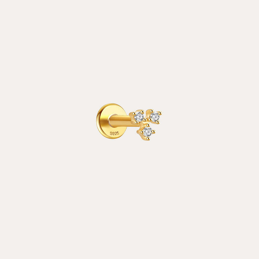 S925 Small Three Zirconia Ear Piercing Stud-Olarajewelry