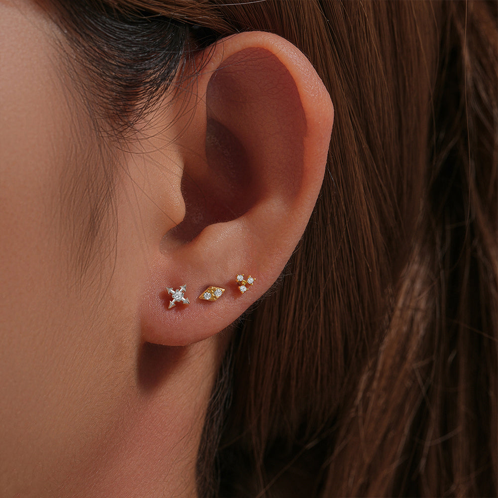 S925 Small Three Zirconia Ear Piercing Stud-Olarajewelry