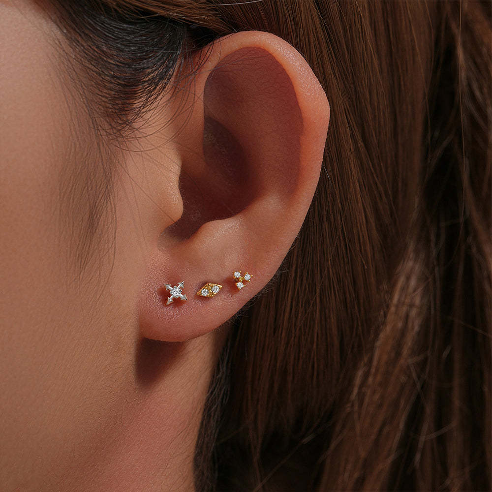 S925 Small Three Zirconia Ear Piercing Stud-Olarajewelry