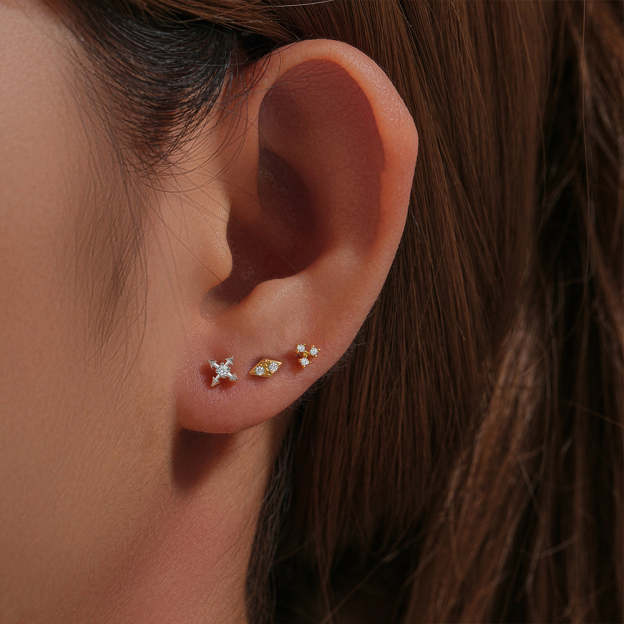 S925 Small Three Zirconia Ear Piercing Stud-Olarajewelry