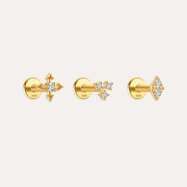 S925 Small Three Zirconia Ear Piercing Stud-Olarajewelry