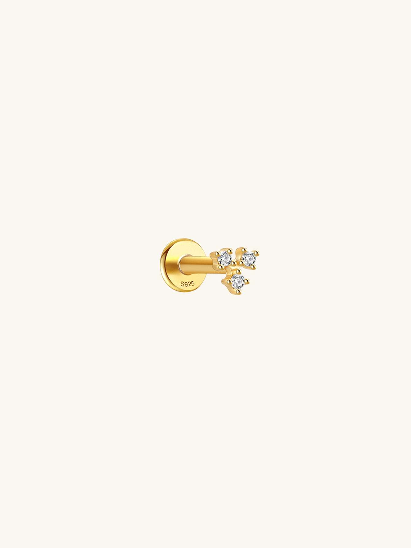 S925 Small Three Zirconia Ear Piercing Stud-Olarajewelry