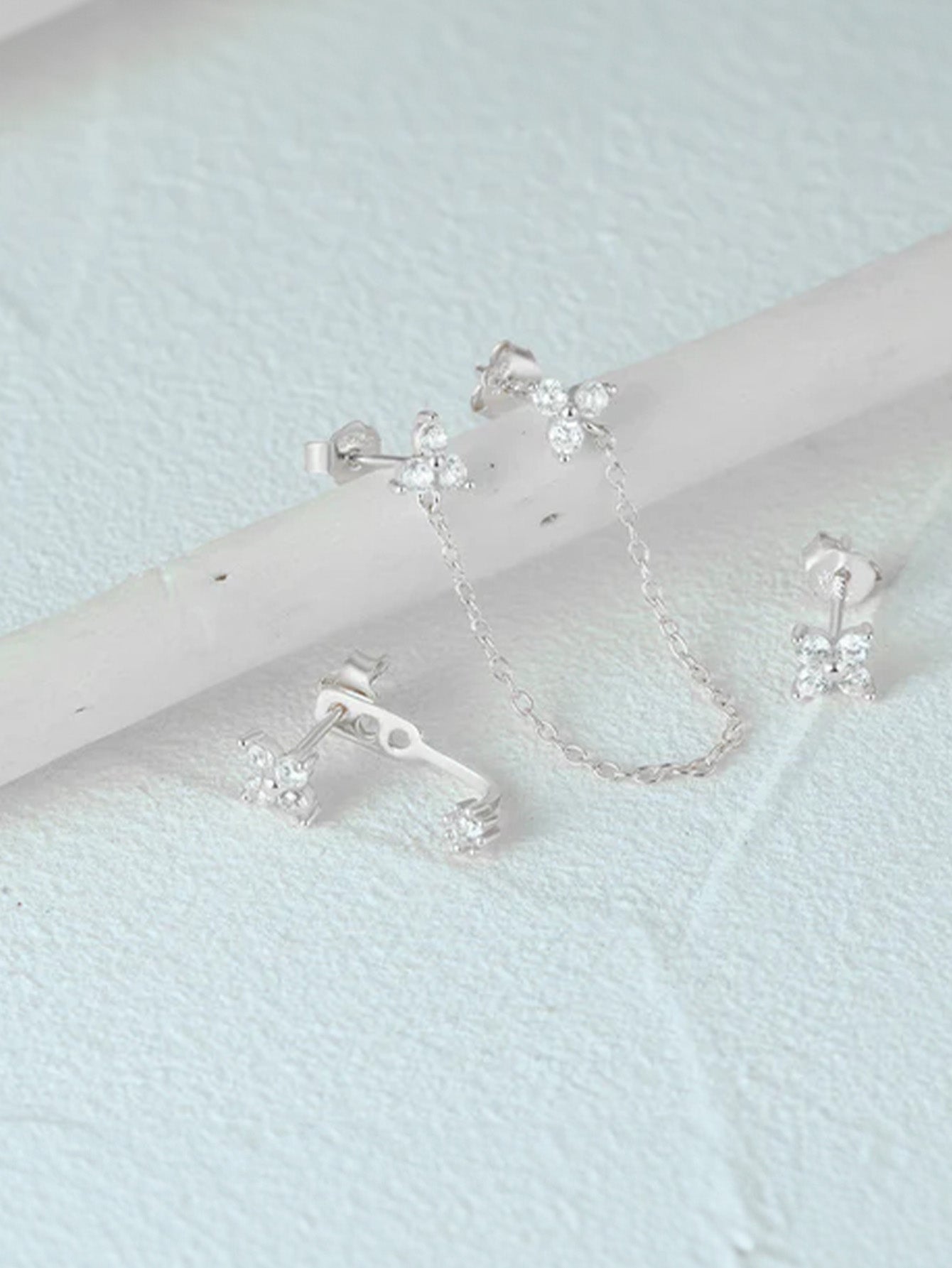 3 Pcs Olara 925 Sterling Silver Chain Tessal Zircon Stud Earring Set-Olarajewelry