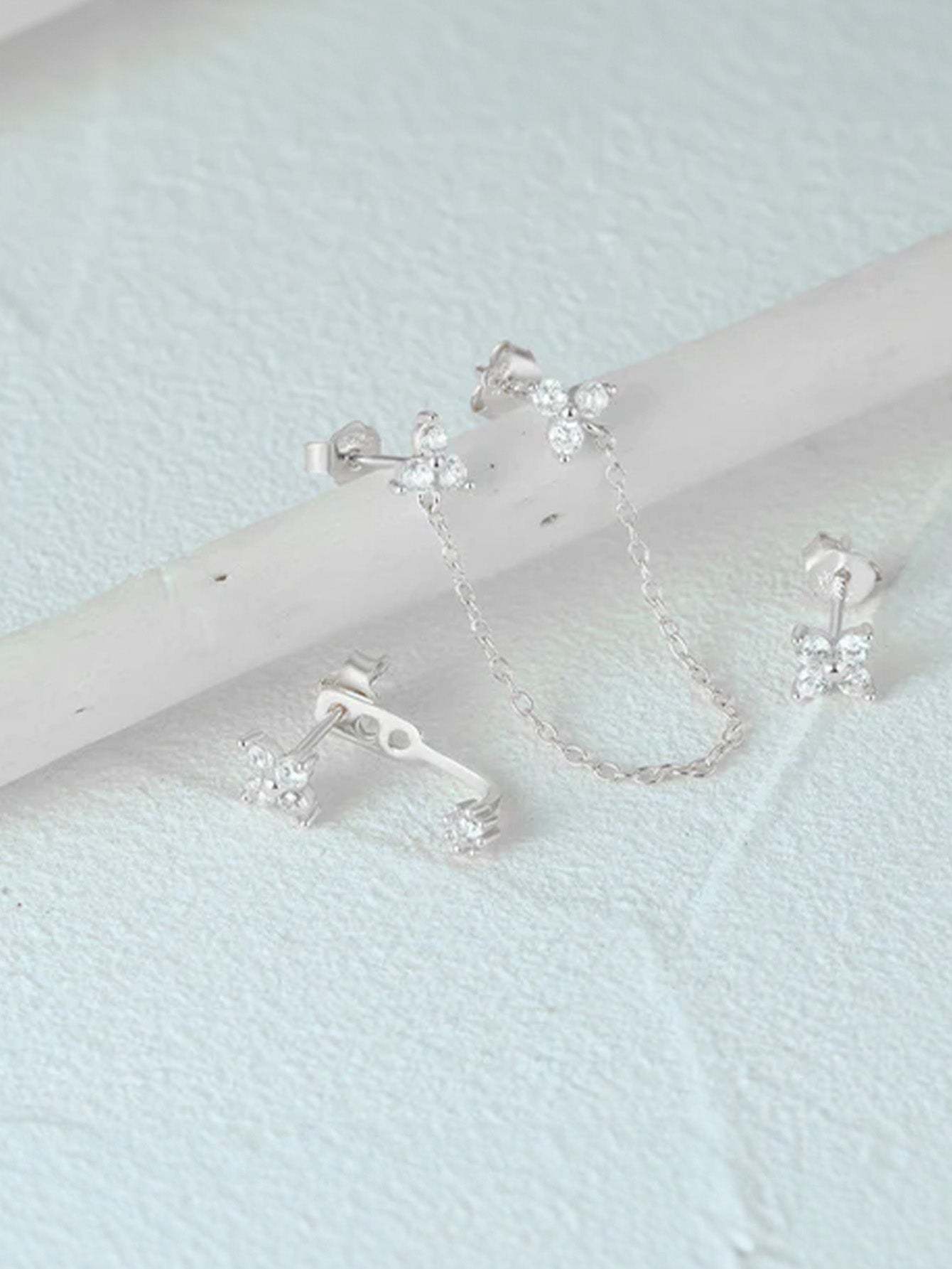 3 Pcs Olara 925 Sterling Silver Chain Tessal Zircon Stud Earring Set-Olarajewelry