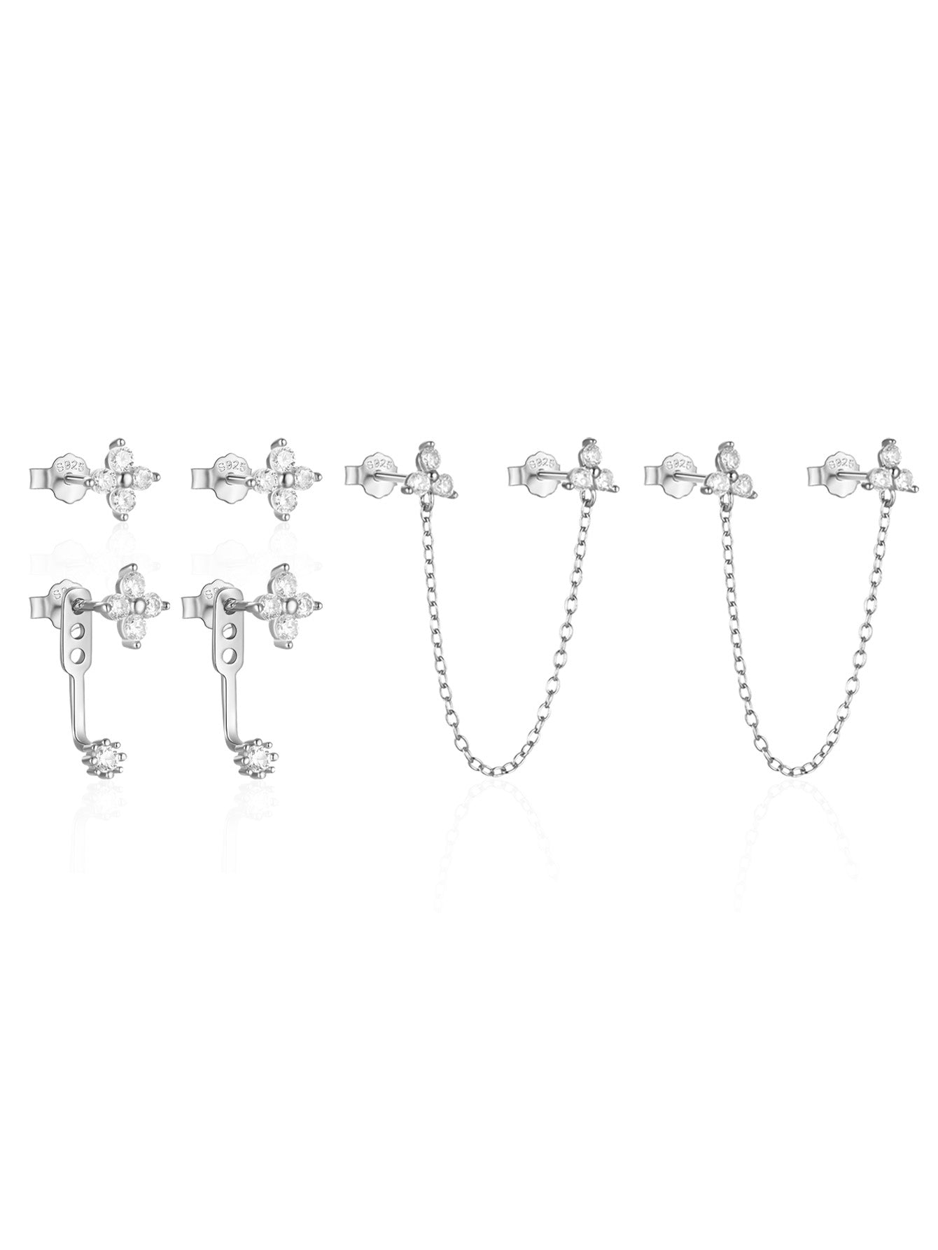 3 Pcs Olara 925 Sterling Silver Chain Tessal Zircon Stud Earring Set-Olarajewelry