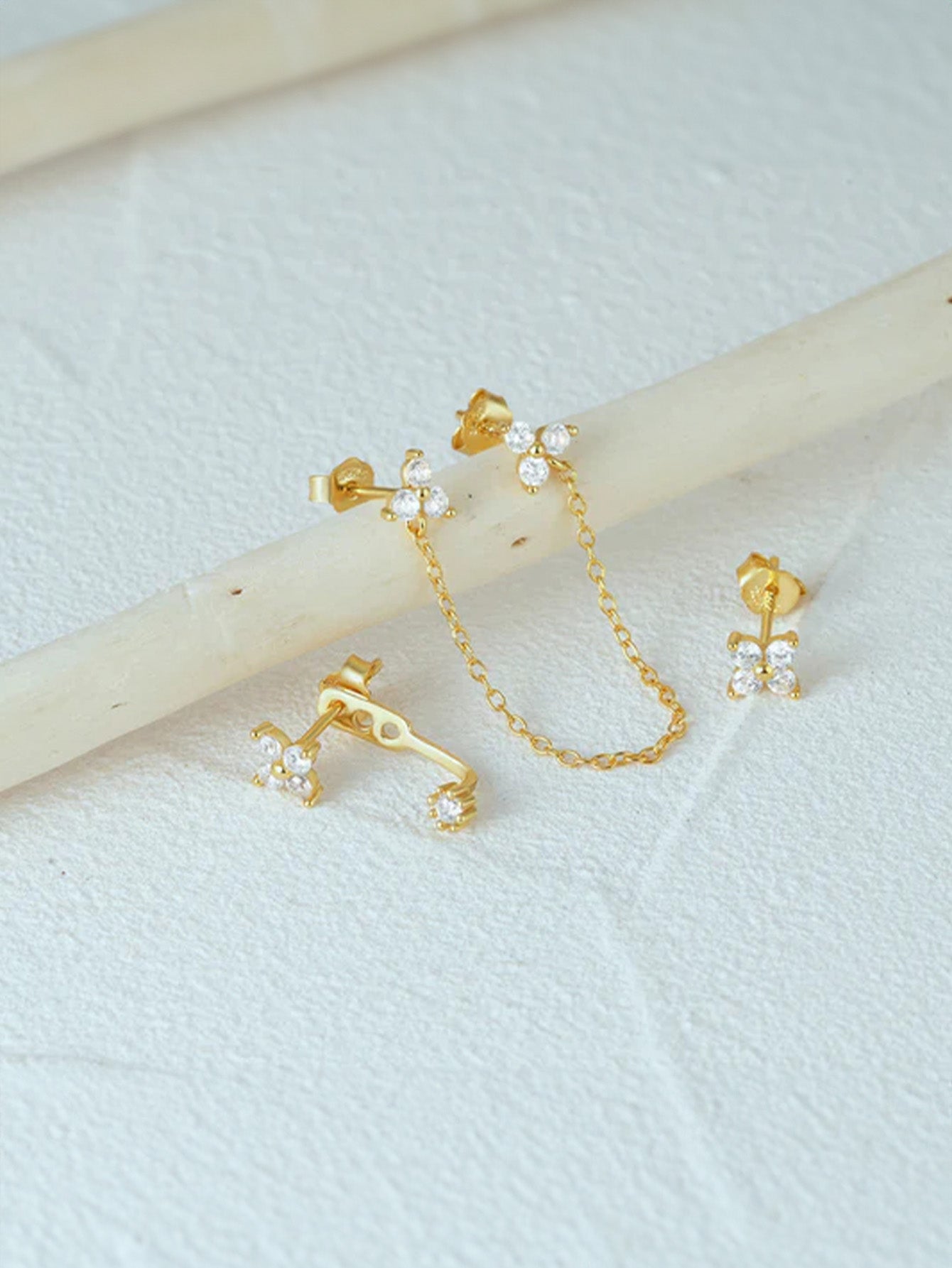 3 Pcs Olara 925 Sterling Silver Chain Tessal Zircon Stud Earring Set-Olarajewelry