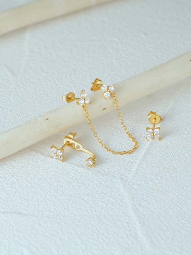 3 Pcs Olara 925 Sterling Silver Chain Tessal Zircon Stud Earring Set-Olarajewelry