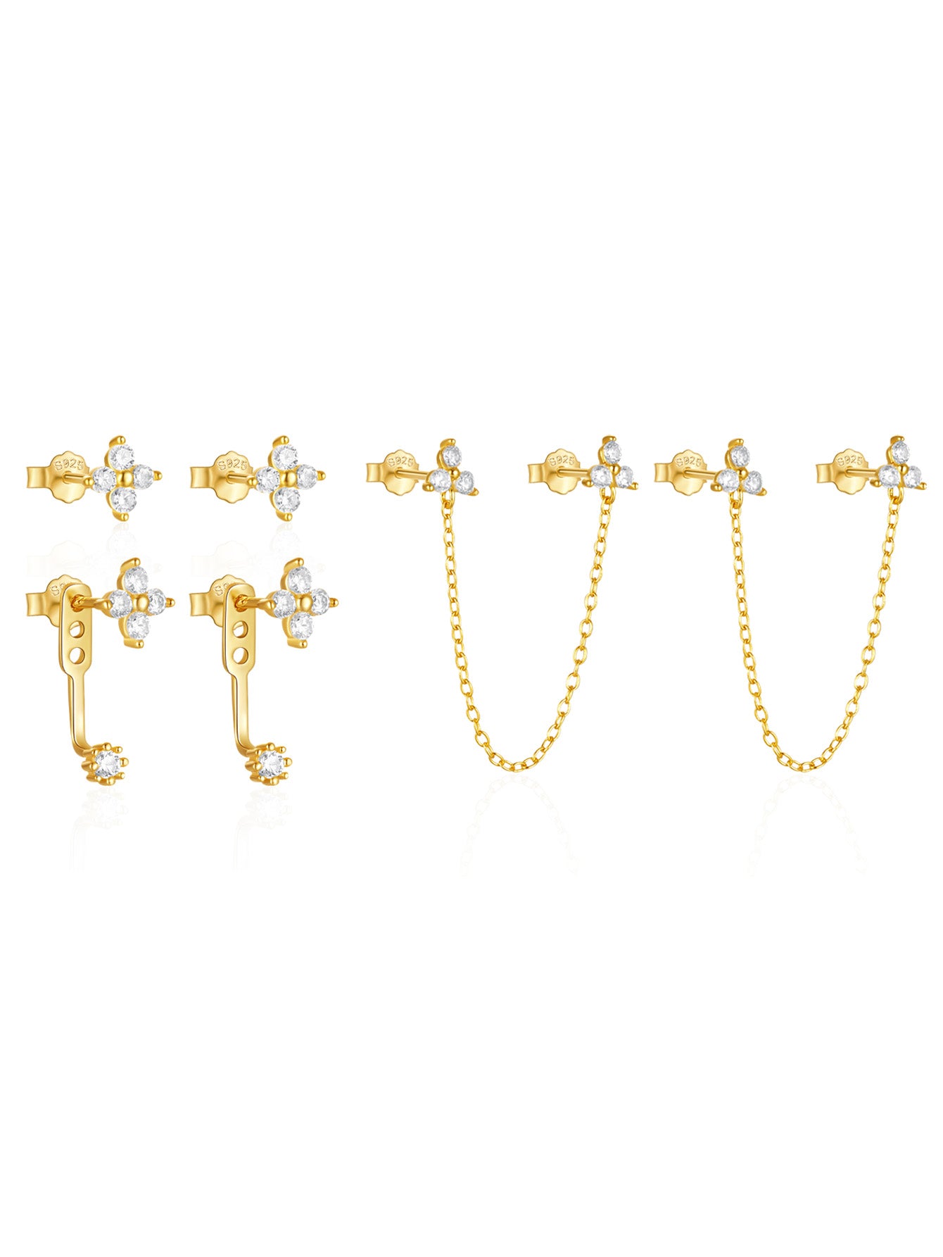 3 Pcs Olara 925 Sterling Silver Chain Tessal Zircon Stud Earring Set-Olarajewelry