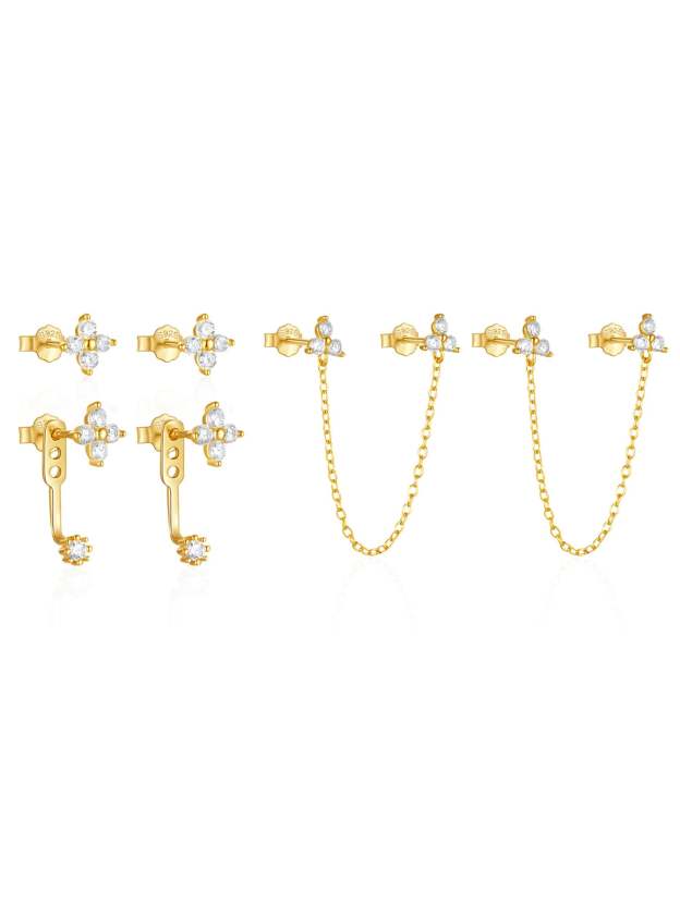 3 Pcs Olara 925 Sterling Silver Chain Tessal Zircon Stud Earring Set-Olarajewelry