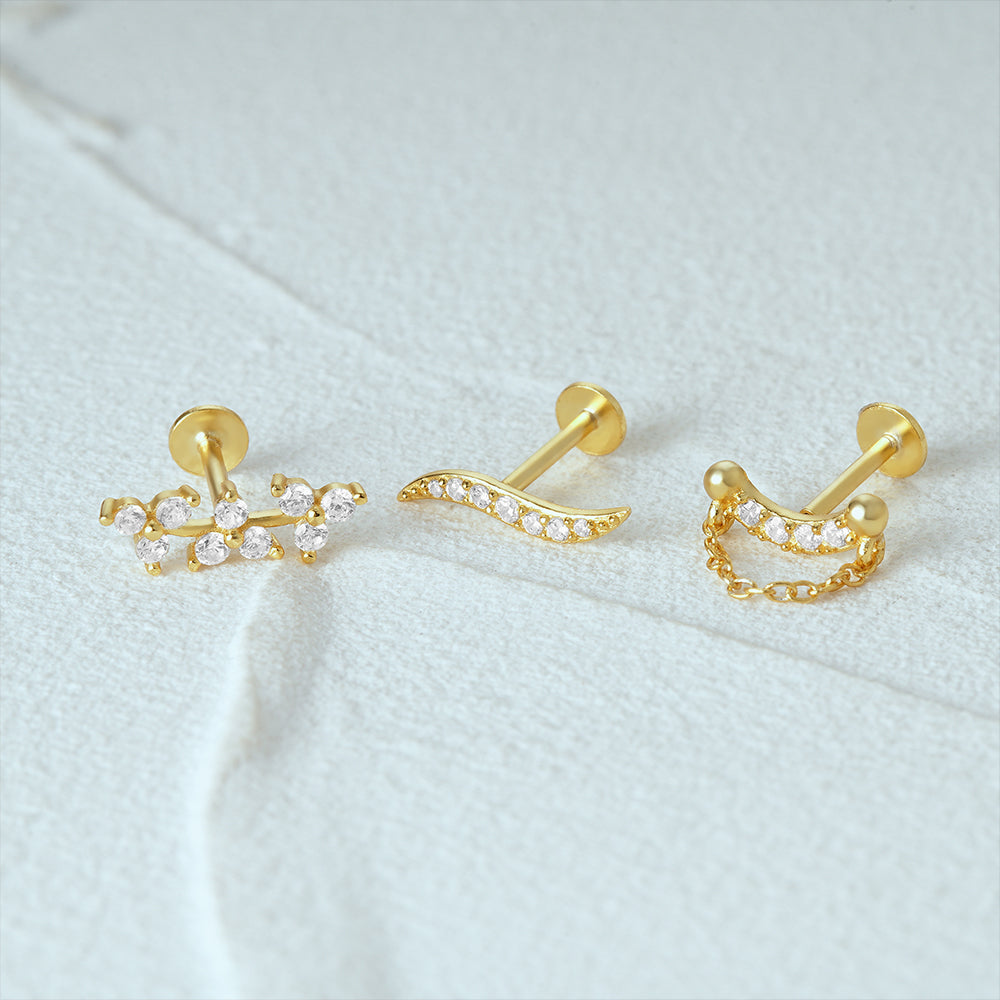 S925 Cluster Flowers Zircon  Ear Piercing Stud-Olarajewelry