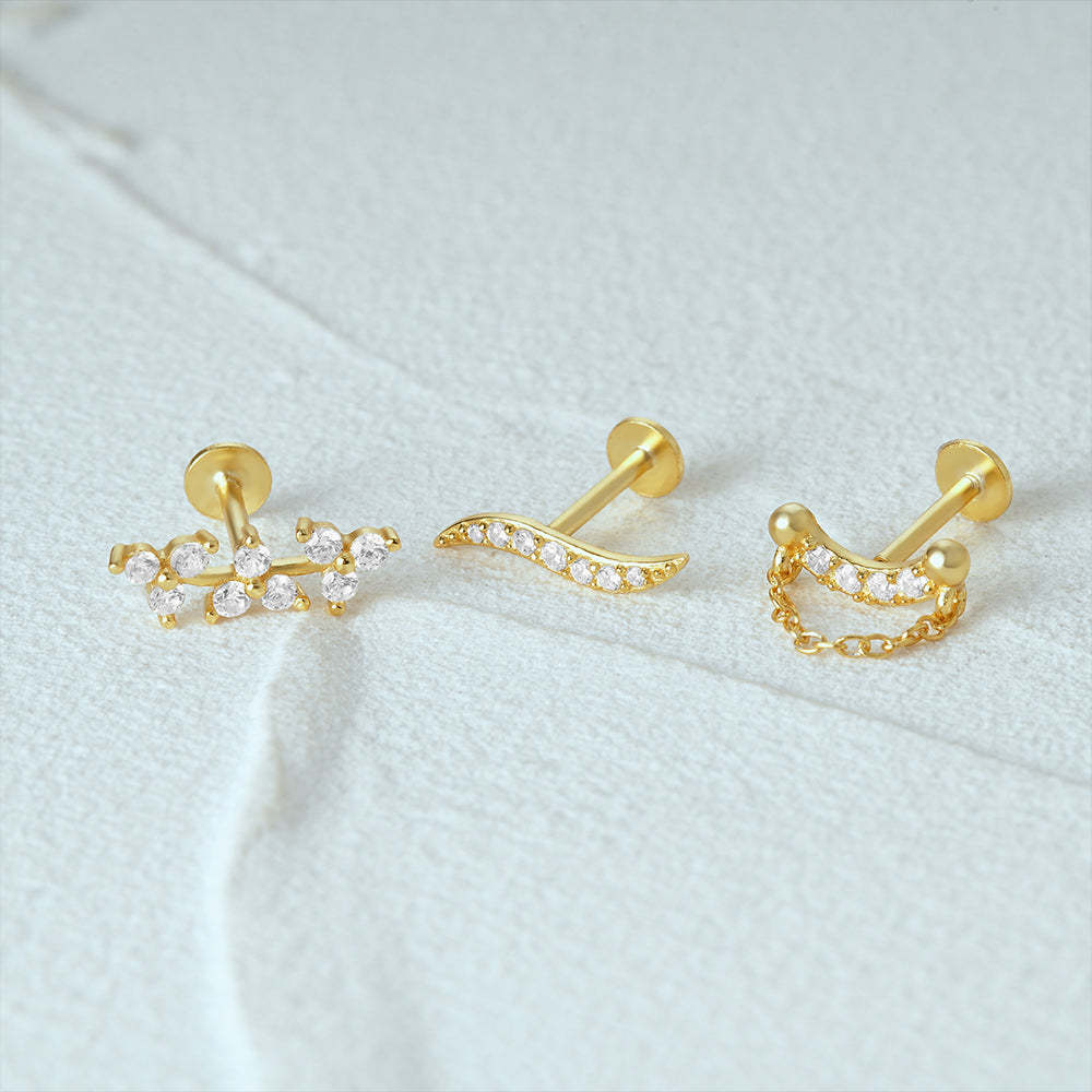 S925 Cluster Flowers Zircon Ear Piercing Stud-Olarajewelry
