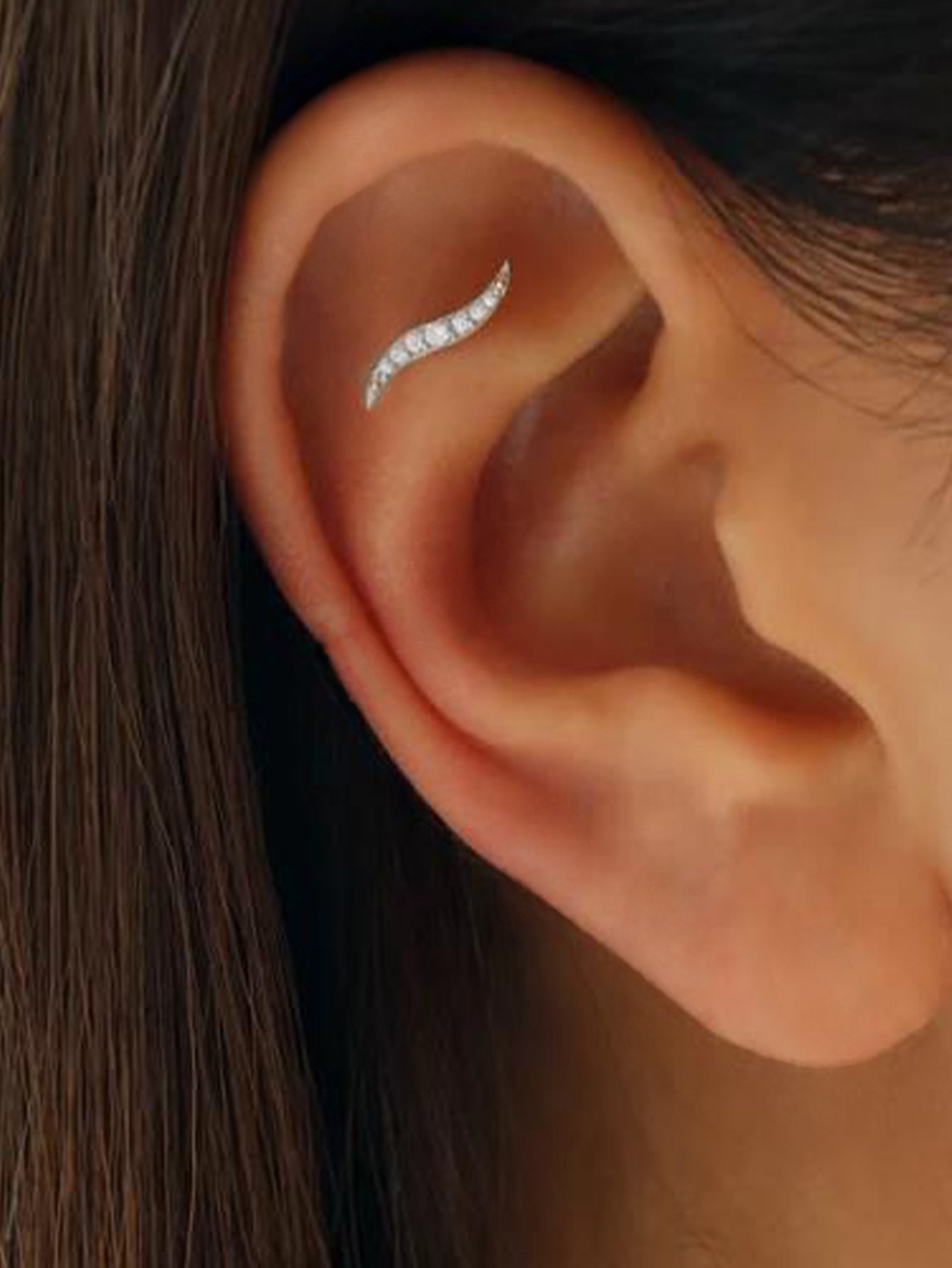 S925 Wave Line Leaf Ear Piercing Stud-Olarajewelry