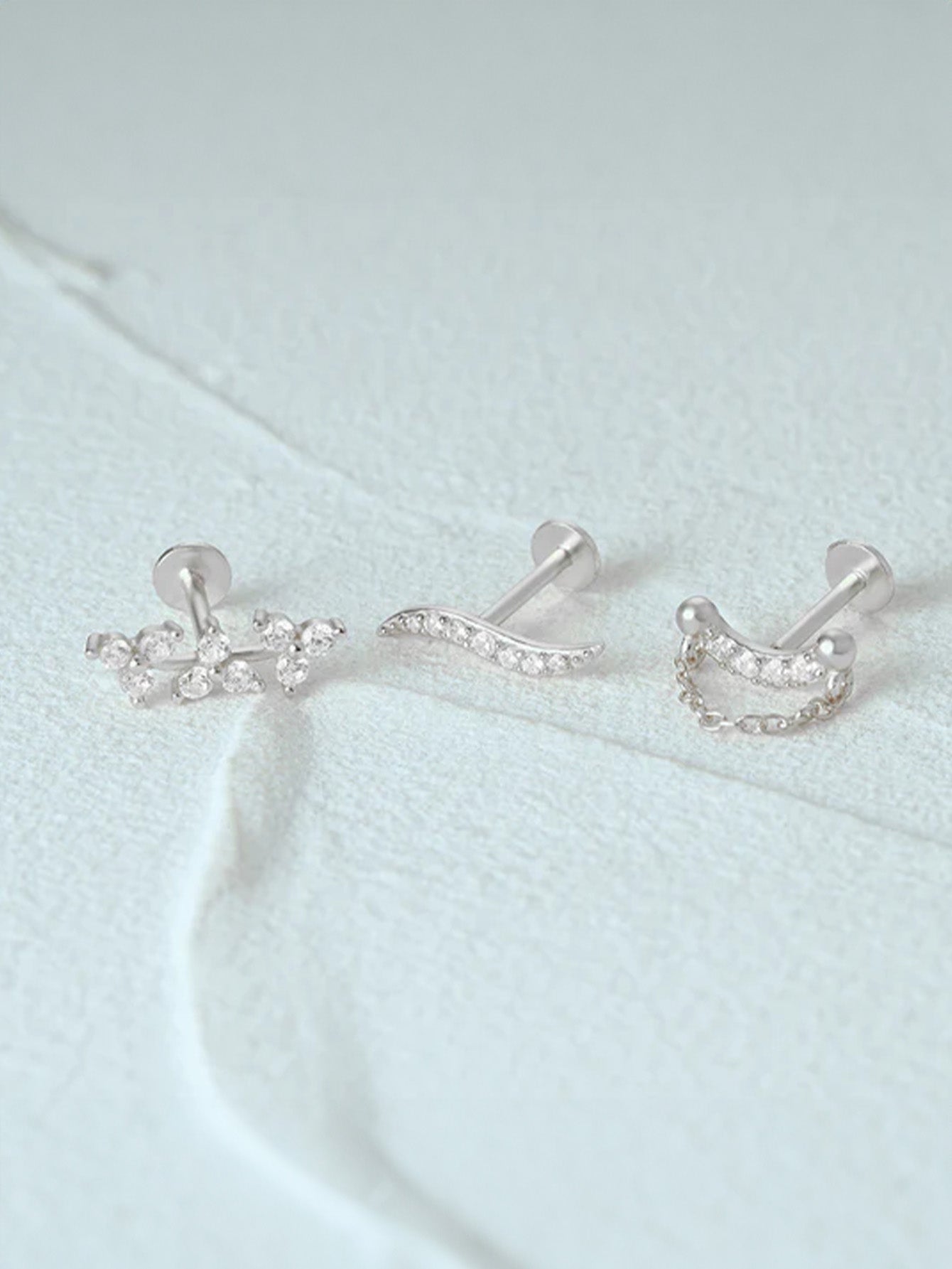 S925 Wave Line Leaf Ear Piercing Stud-Olarajewelry