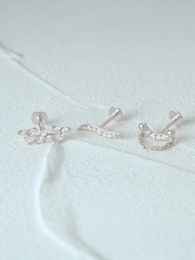S925 Wave Line Leaf Ear Piercing Stud-Olarajewelry