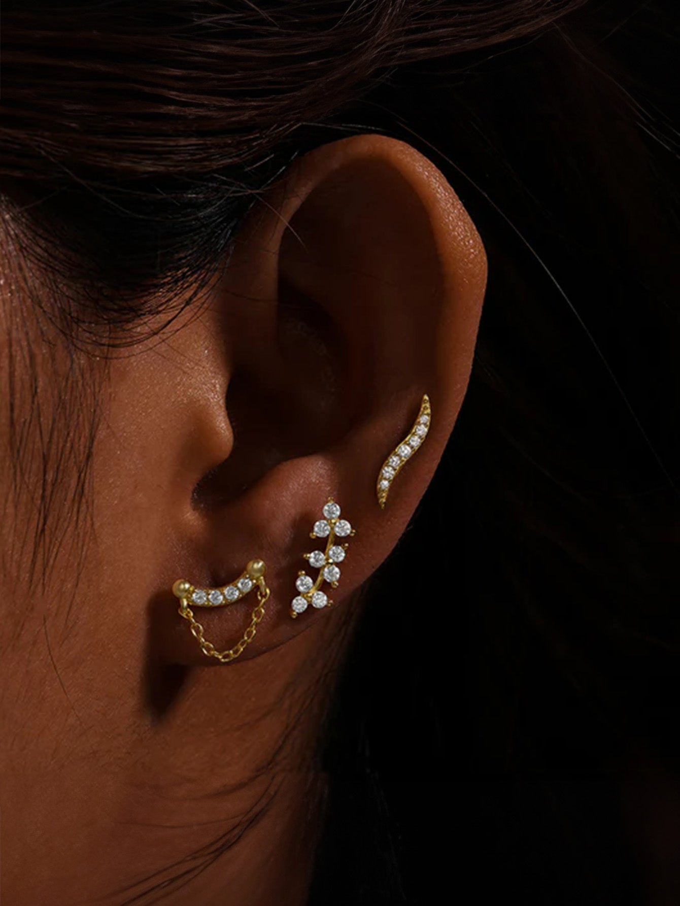 S925 Wave Line Leaf Ear Piercing Stud-Olarajewelry