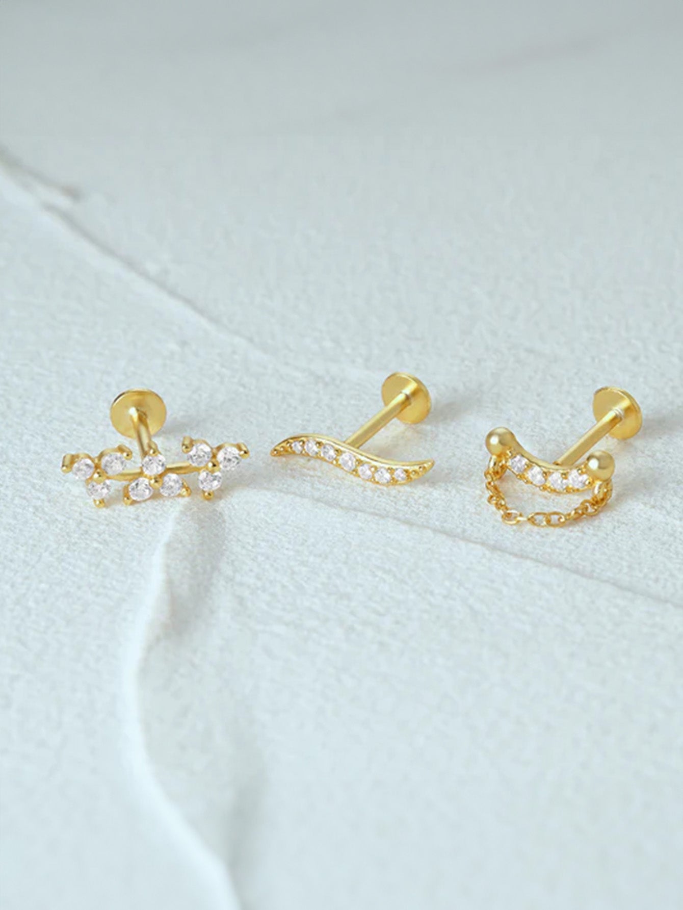 S925 Wave Line Leaf Ear Piercing Stud-Olarajewelry