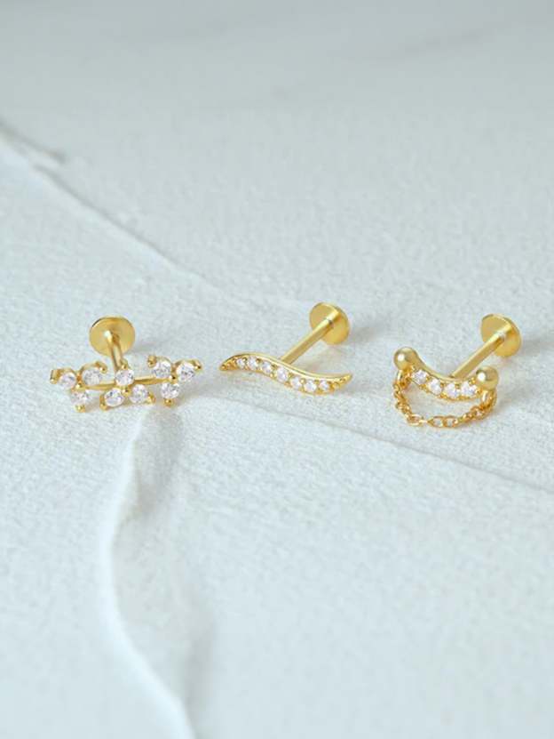 S925 Wave Line Leaf Ear Piercing Stud-Olarajewelry