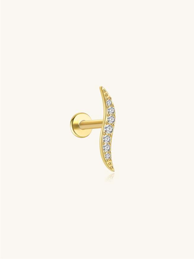 S925 Wave Line Leaf Ear Piercing Stud-Olarajewelry