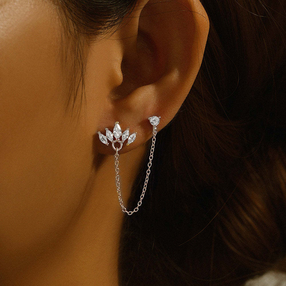 925 Sterling Silver Crown Zircon Chain Dangle Drop Earring-Olarajewelry