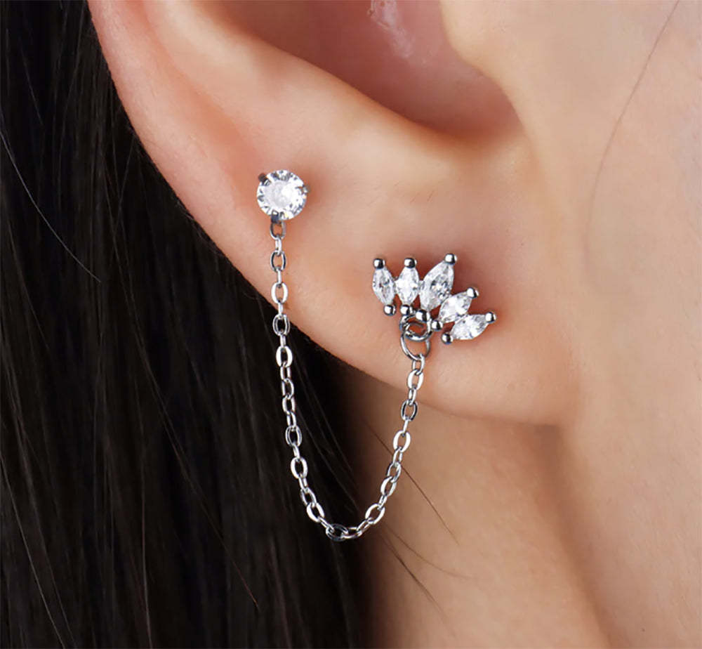 925 Sterling Silver Crown Zircon Chain Dangle Drop Earring-Olarajewelry