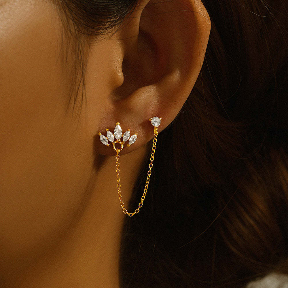 925 Sterling Silver Crown Zircon Chain Dangle Drop Earring-Olarajewelry