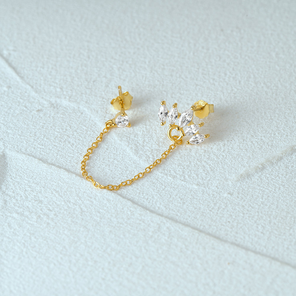 925 Sterling Silver Crown Zircon Chain Dangle Drop Earring-Olarajewelry