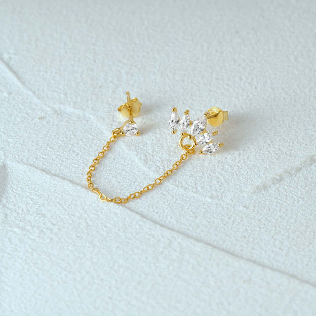 925 Sterling Silver Crown Zircon Chain Dangle Drop Earring-Olarajewelry