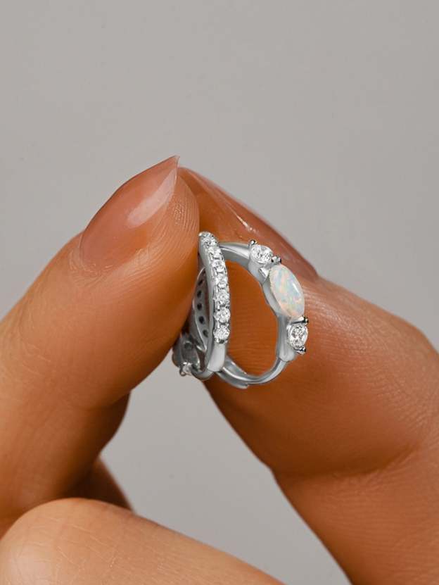 Olara 925 Sterling Silver Solitaire Marquise Opal Elegant Hoop Earring-Olarajewelry