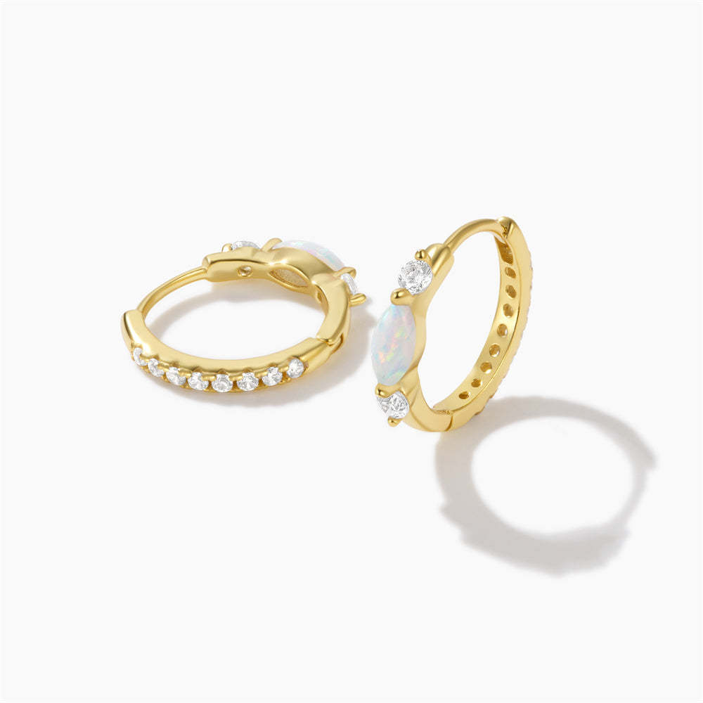 Olara 925 Sterling Silver Solitaire Marquise Opal Elegant Hoop Earring-Olarajewelry
