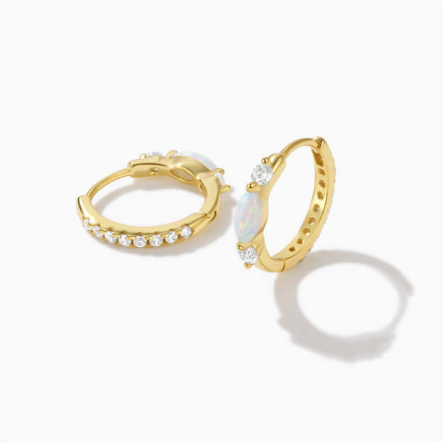Olara 925 Sterling Silver Solitaire Marquise Opal Elegant Hoop Earring-Olarajewelry
