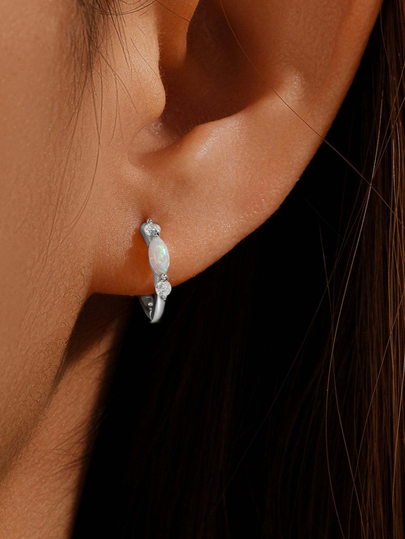 Olara 925 Sterling Silver Solitaire Marquise Opal Elegant Hoop Earring-Olarajewelry