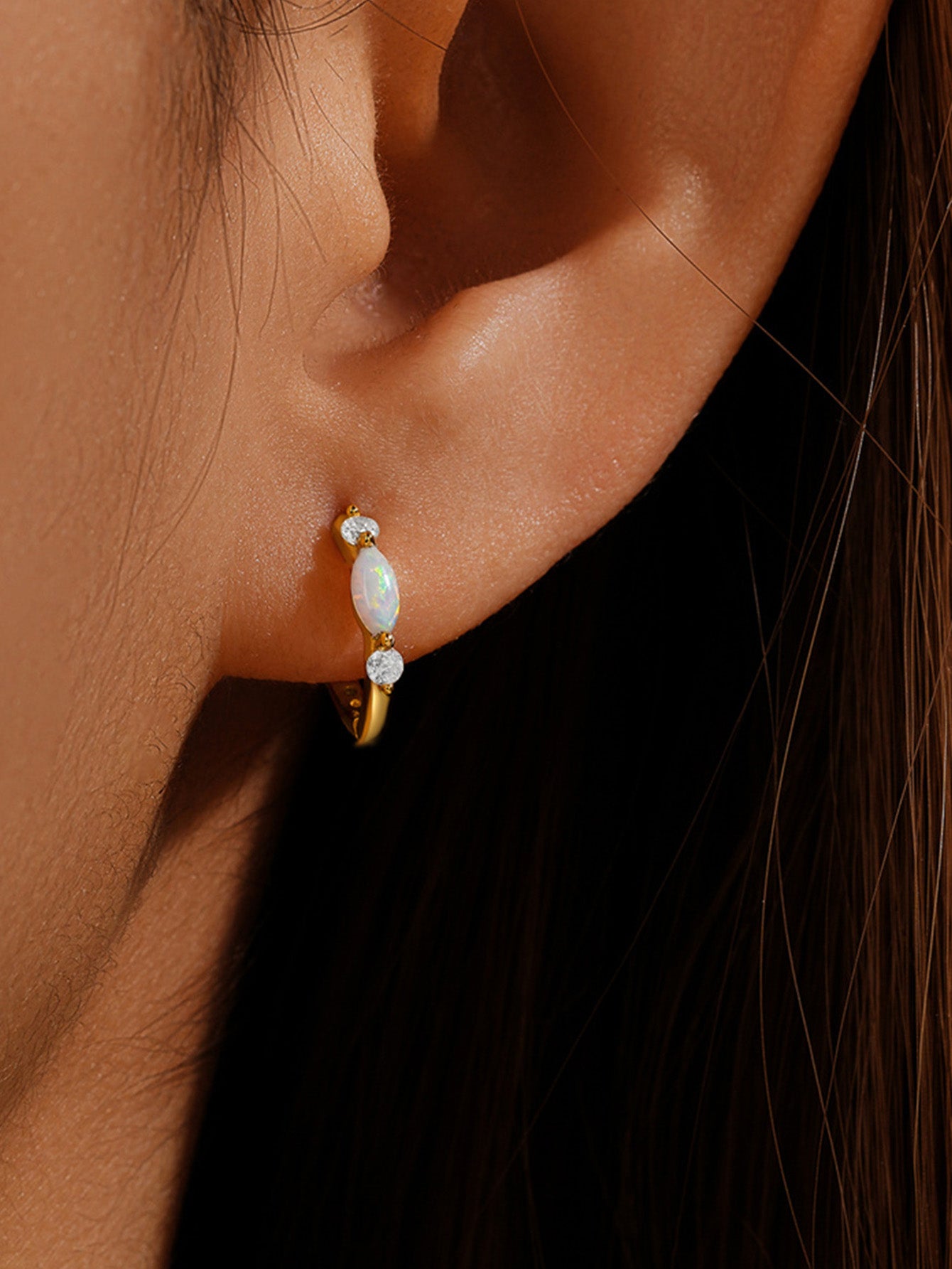 Olara 925 Sterling Silver Solitaire Marquise Opal Elegant Hoop Earring-Olarajewelry
