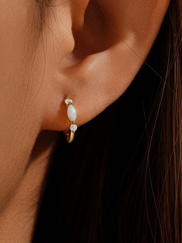 Olara 925 Sterling Silver Solitaire Marquise Opal Elegant Hoop Earring-Olarajewelry