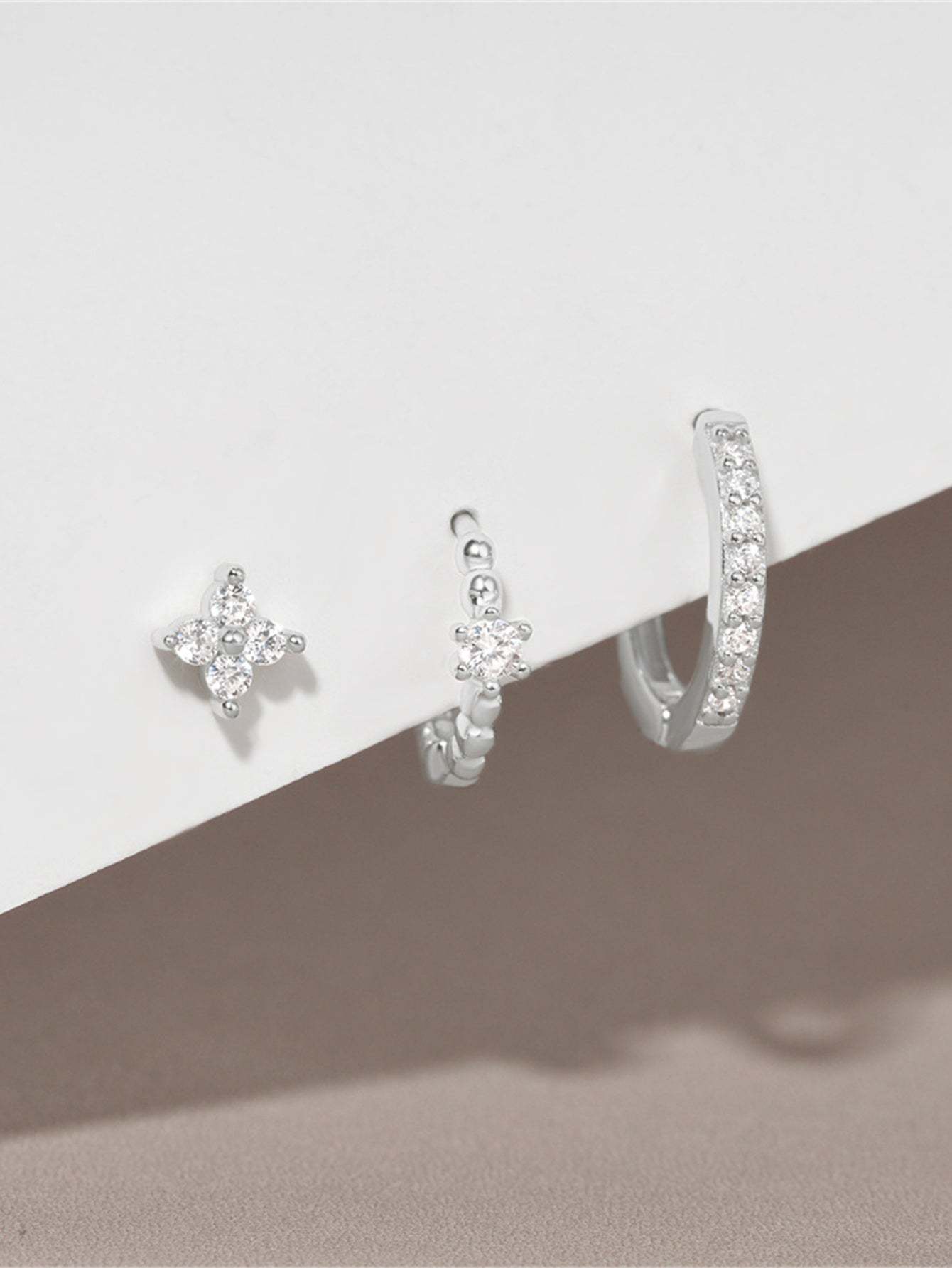 S925 Flower Pave Zircon Wedding Earring Set-Olarajewelry