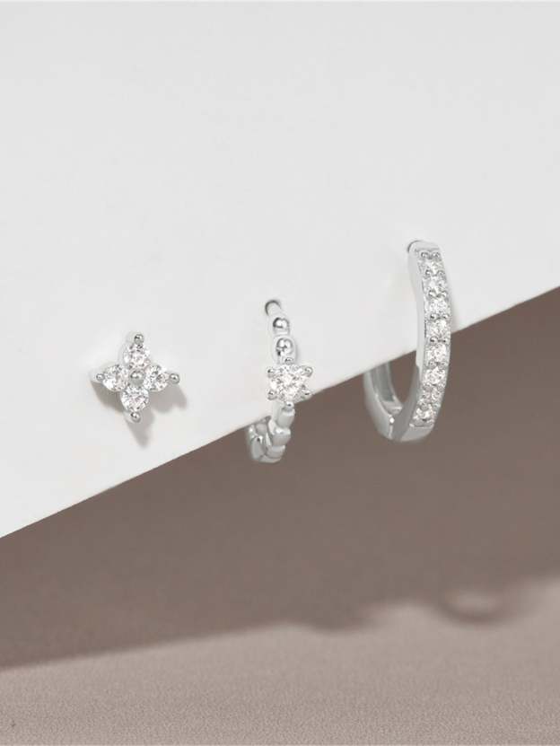 S925 Flower Pave Zircon Wedding Earring Set-Olarajewelry