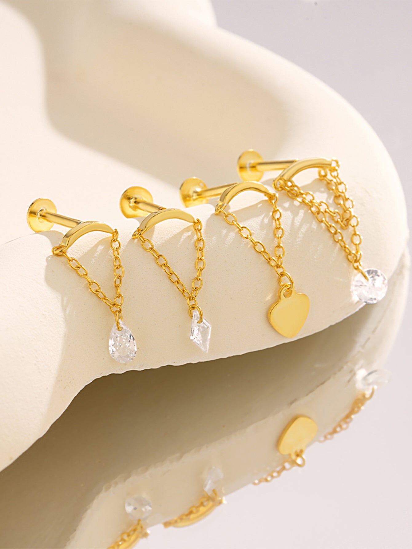 S925 Tassel Chain Ear Piercing Stud Set-Olarajewelry