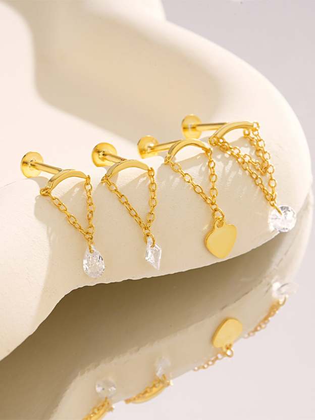 S925 Tassel Chain Ear Piercing Stud Set-Olarajewelry