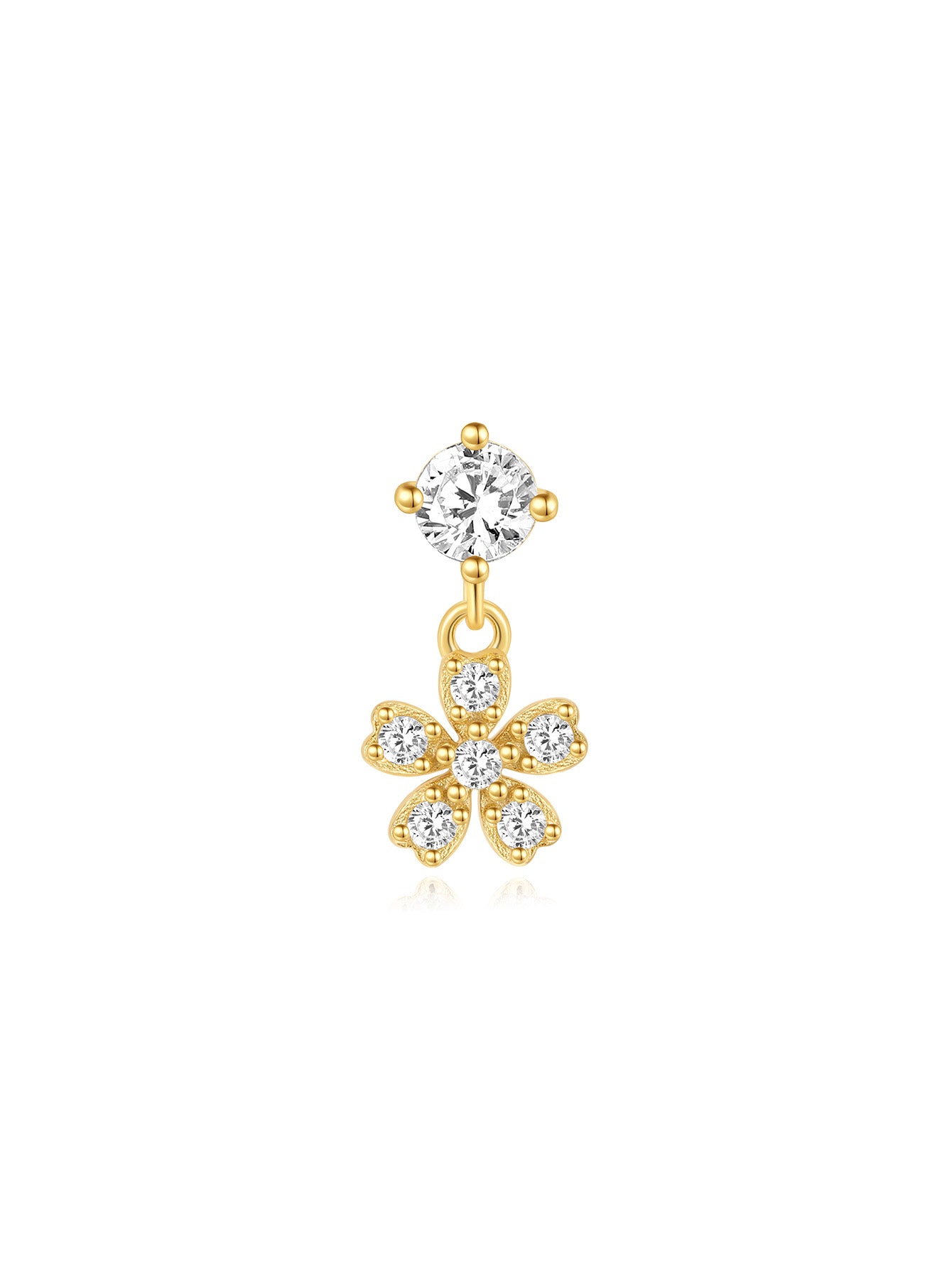 S925 Flower Shaped Zirconia Pendant Ear Piercing  Stud-Olarajewelry