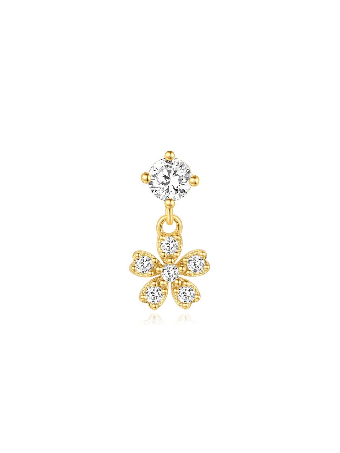 S925 Flower Shaped Zirconia Pendant Ear Piercing  Stud-Olarajewelry