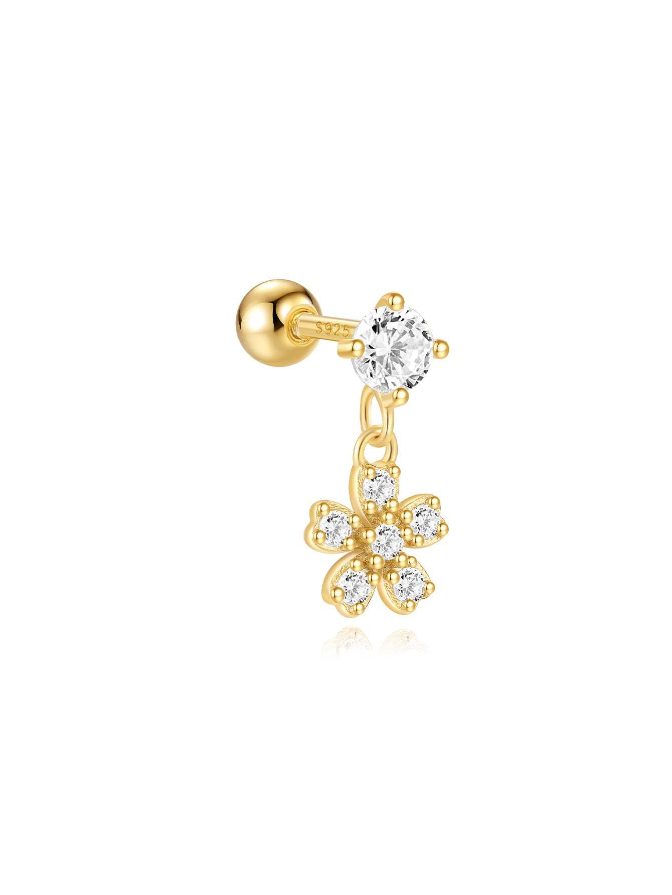 S925 Flower Shaped Zirconia Pendant Ear Piercing  Stud-Olarajewelry