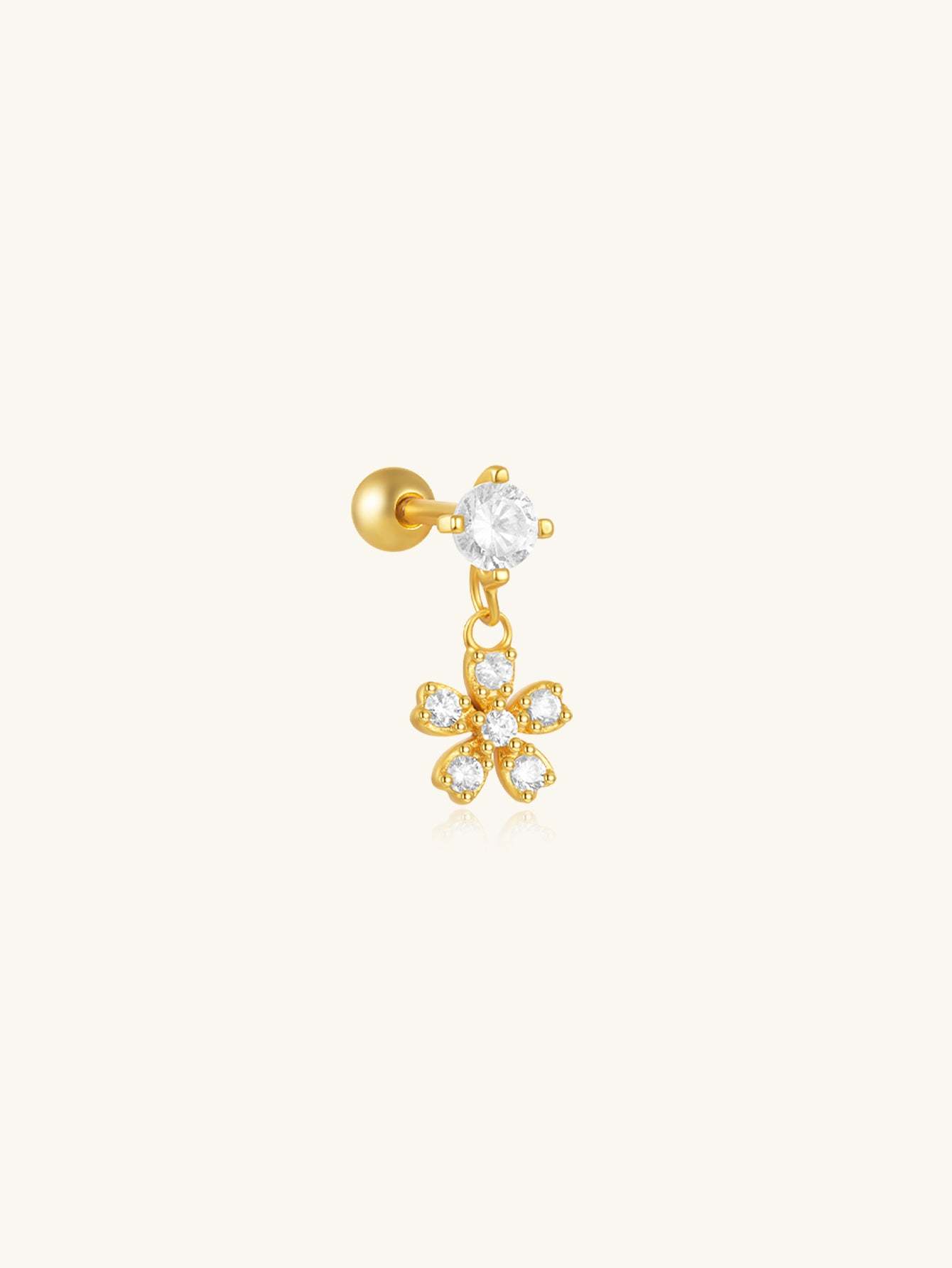 S925 Flower Shaped Zirconia Pendant Ear Piercing  Stud-Olarajewelry