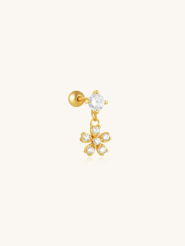 S925 Flower Shaped Zirconia Pendant Ear Piercing  Stud-Olarajewelry