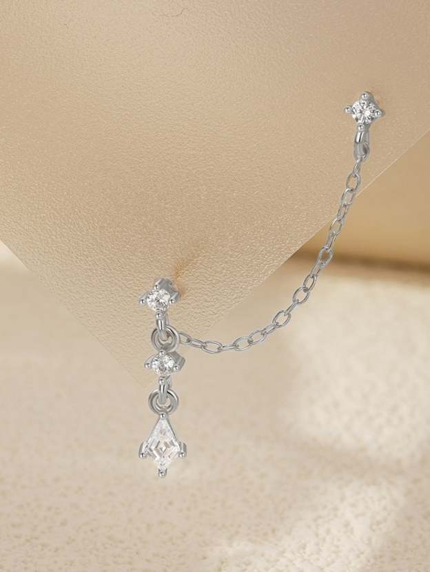 Olara S925 Mini Geometric Tassel Stud Earrings-Olarajewelry