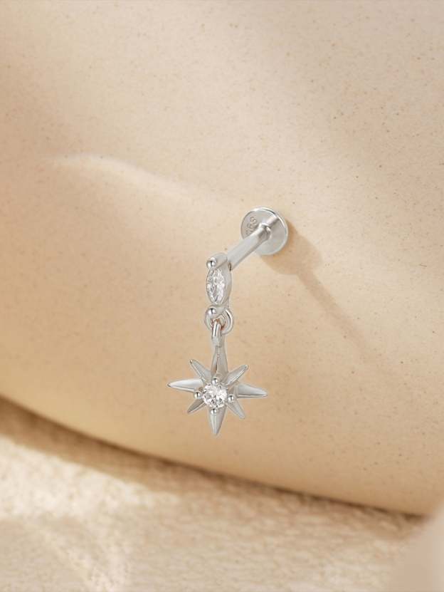 S925 Octagonal Ear Piercing Stud-Olarajewelry