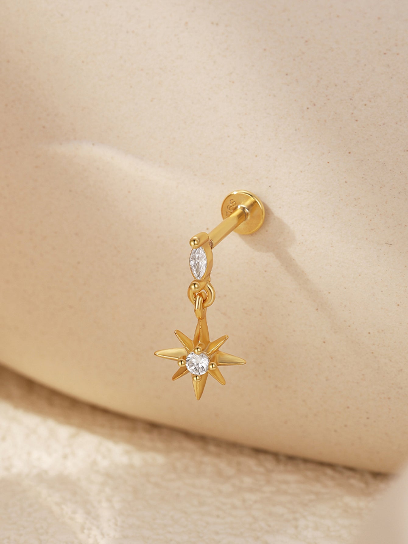 S925 Octagonal Ear Piercing Stud-Olarajewelry