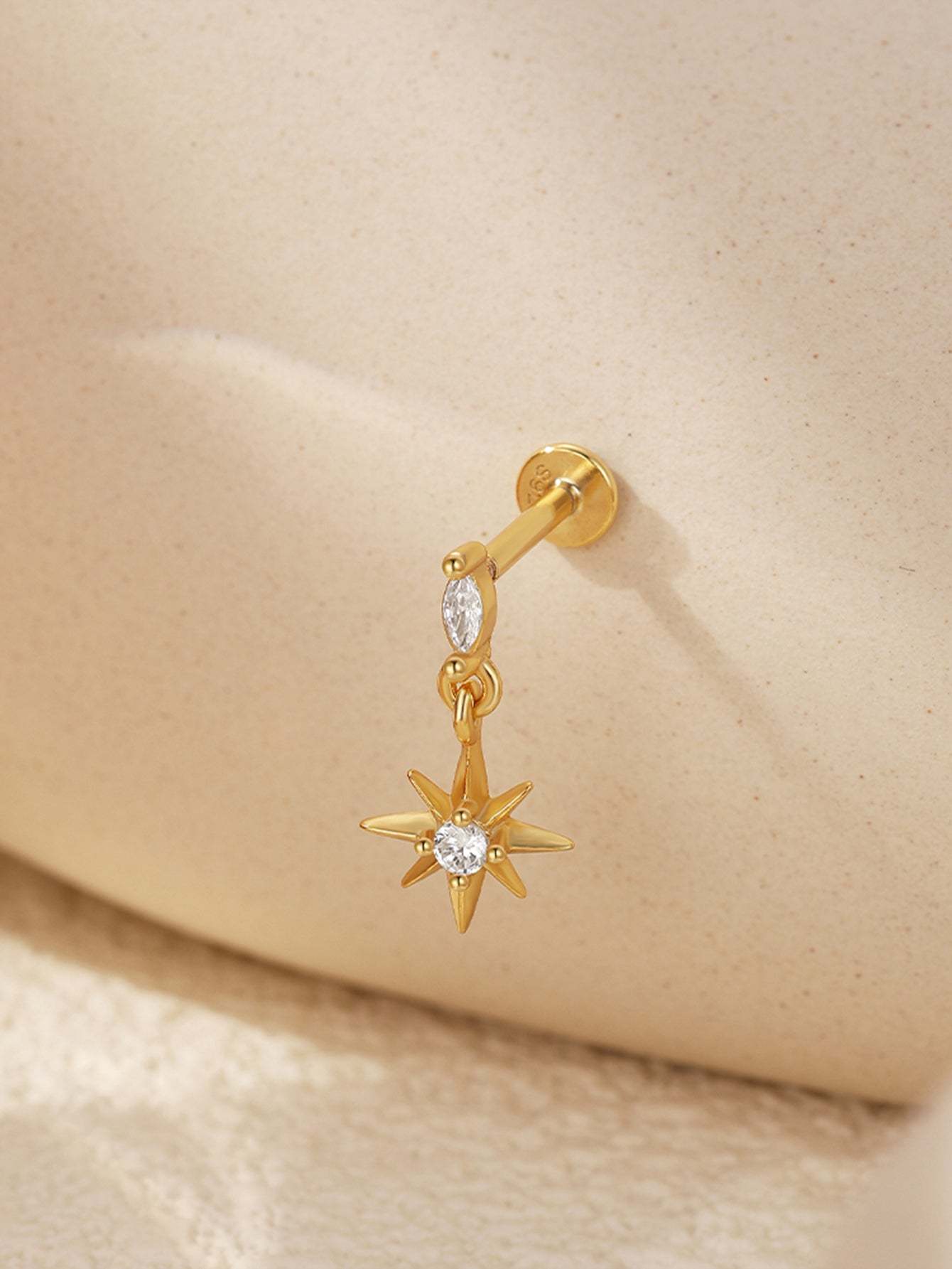 S925 Octagonal Ear Piercing Stud-Olarajewelry