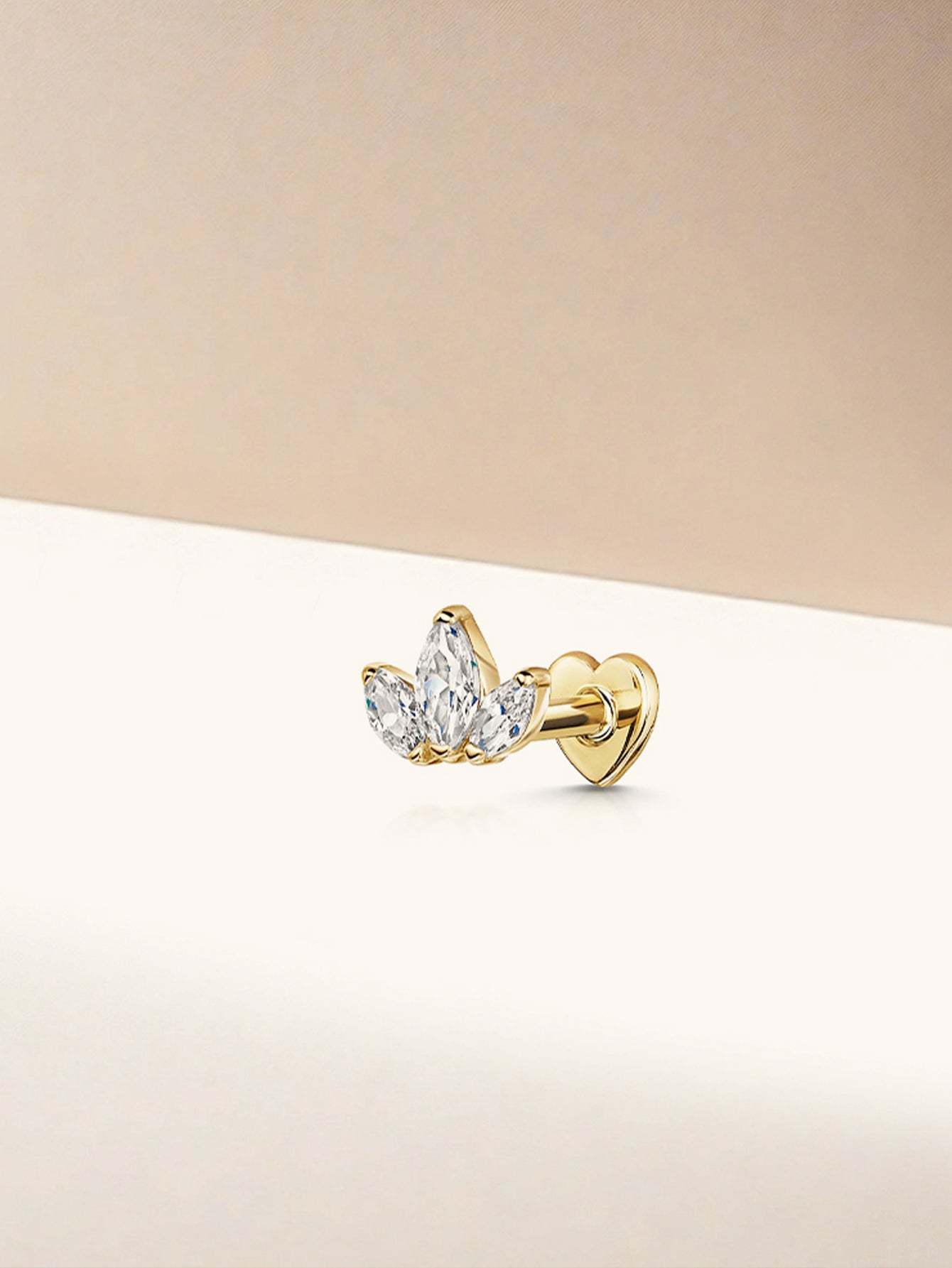 S925 Trio Marquise& Heart Reversible Ear Piercing Stud-Olarajewelry