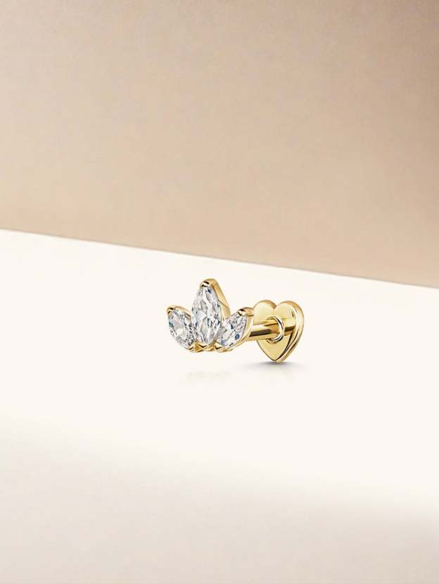 S925 Trio Marquise& Heart Reversible Ear Piercing Stud-Olarajewelry