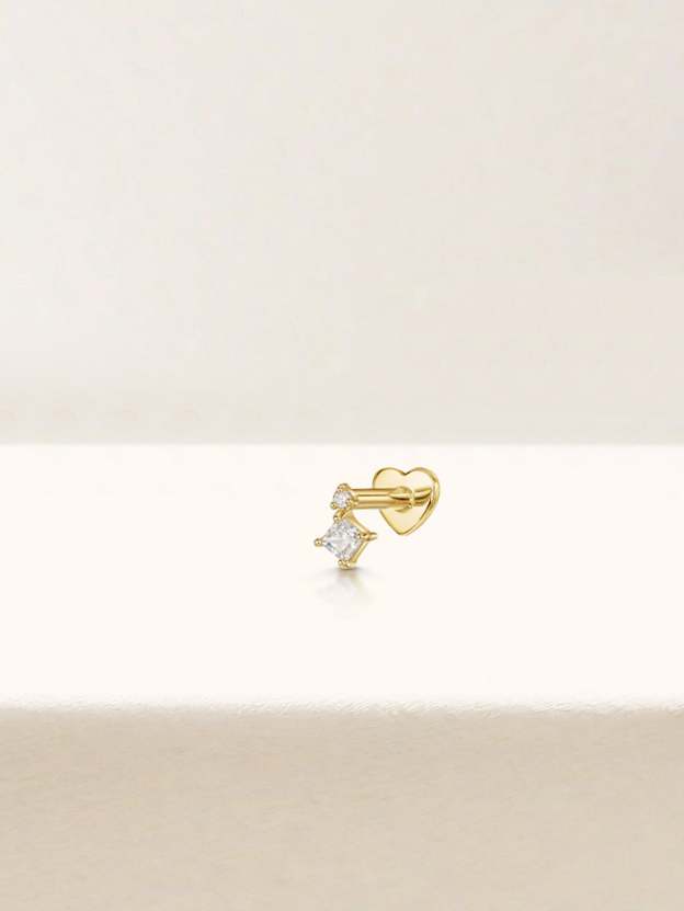 S925 Square Zircon Reversible Dangle Ear Piercing Stud-Olarajewelry